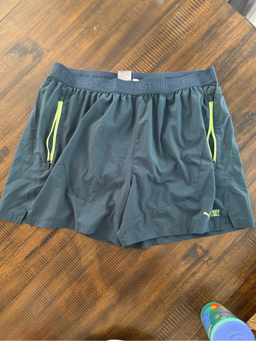 Puma First Mile Men's Dark Blue Athletic Shorts with Lime Zippers